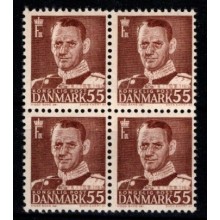 Frederik IX - 55 øre mørkbrun - 4 blok - AFA 327 - Postfrisk.